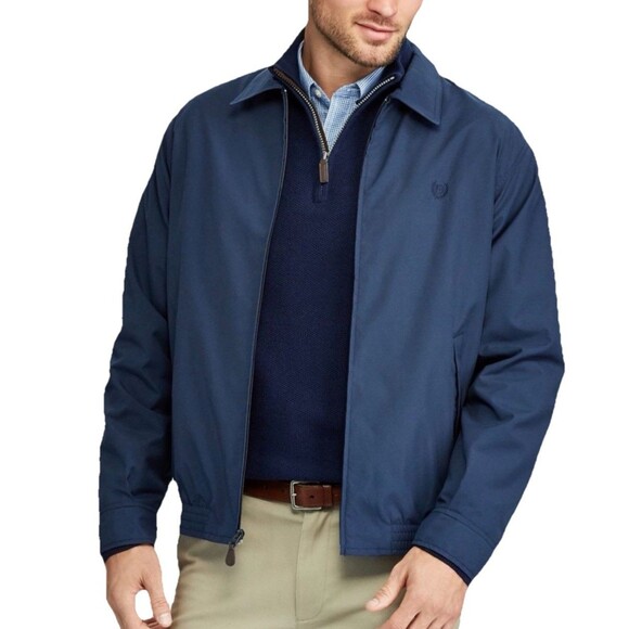 Chaps Men’s Harrington Jacket Navy Blue L Zip Front Lined Windbreaker Classic - Picture 1 of 10